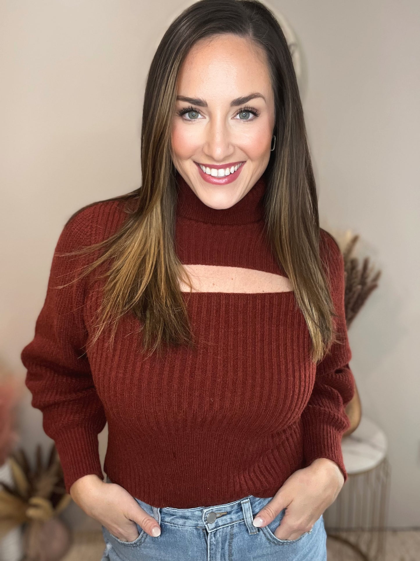 Kaitlin Rust Cutout Sweater