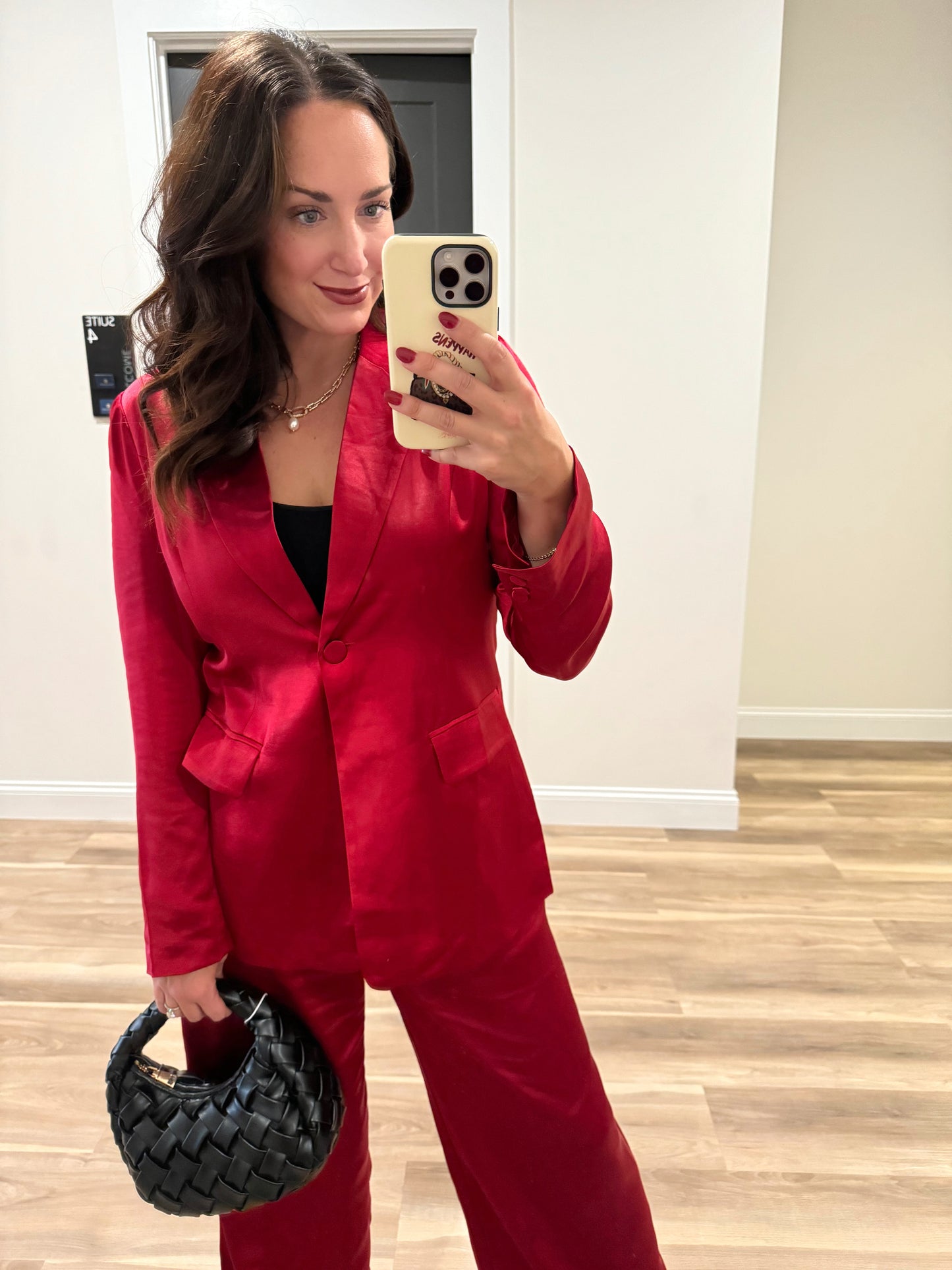 Crimson Luxe Satin Blazer