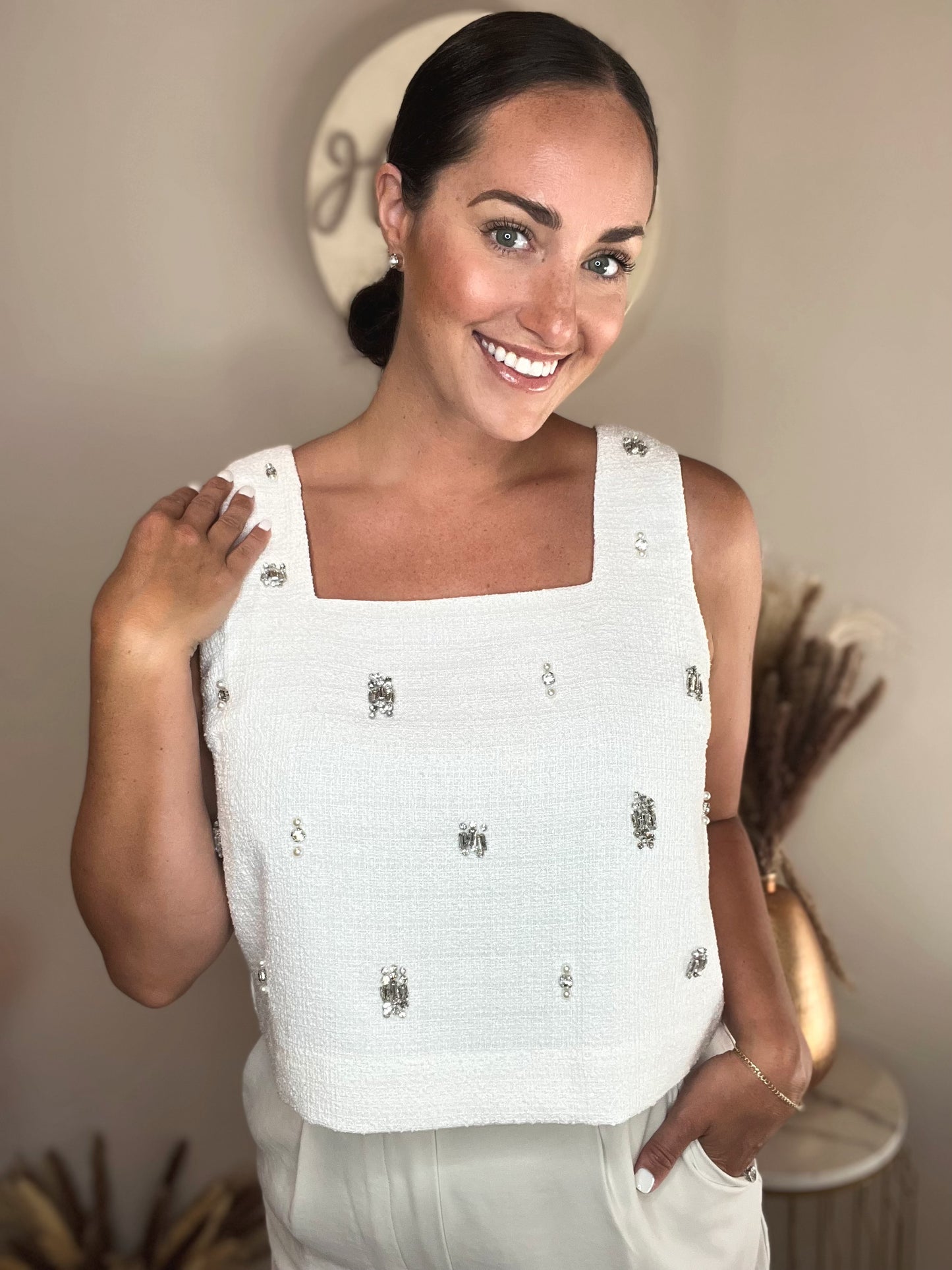 Essential White Rhinestone Top