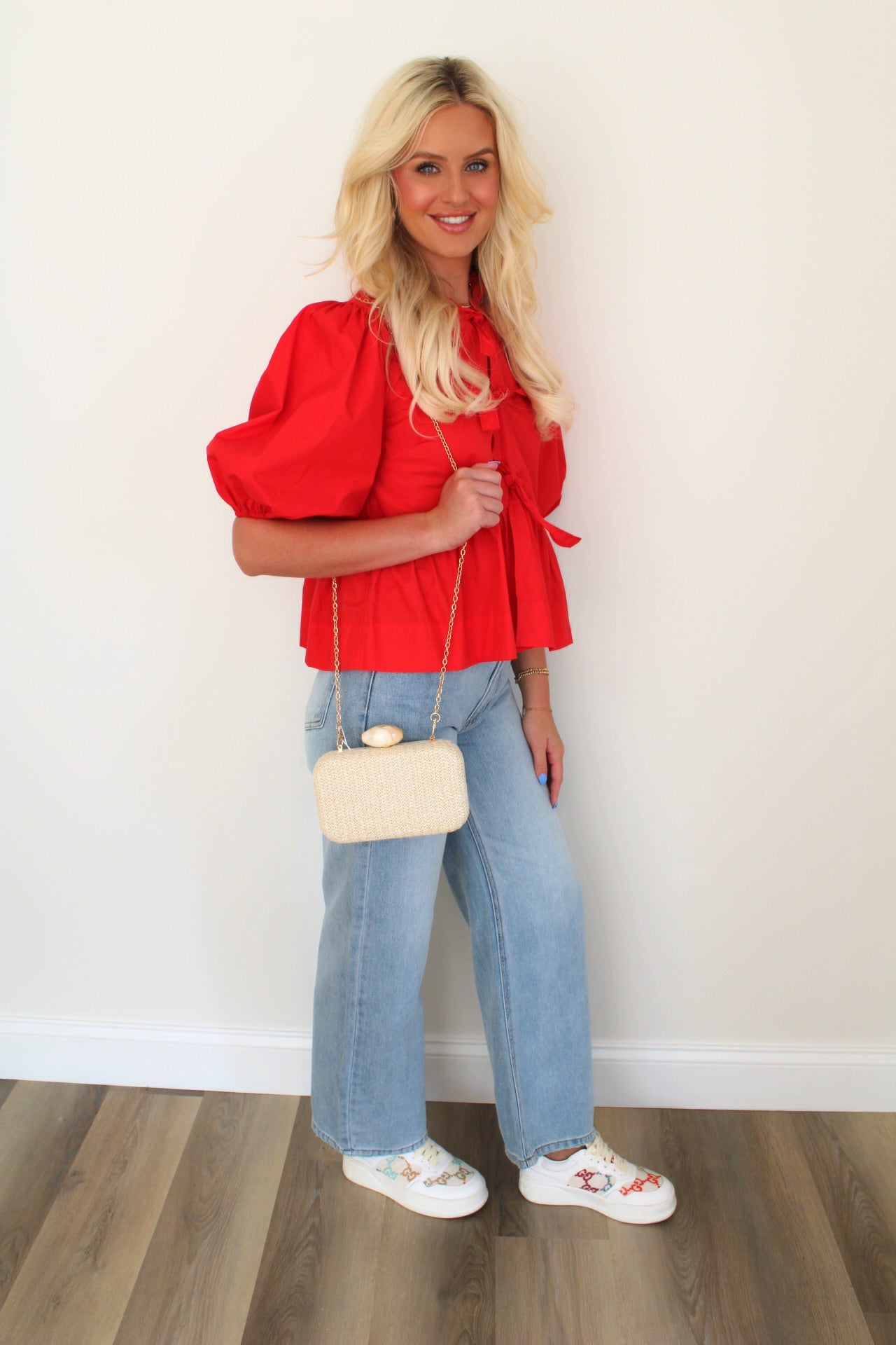 Coral Red Front Tie Top