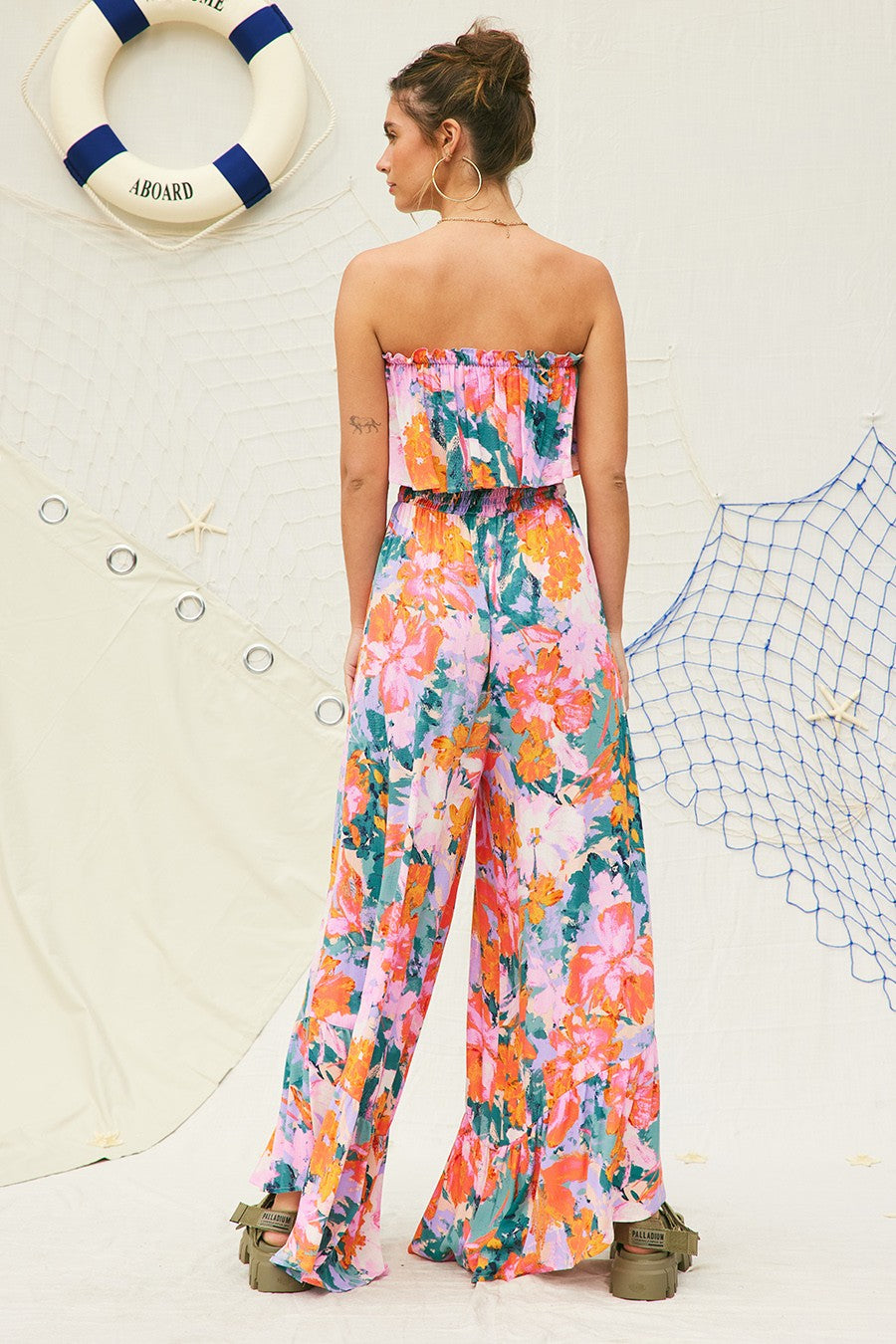 Strapless Wide Leg Floral Jumpsuit