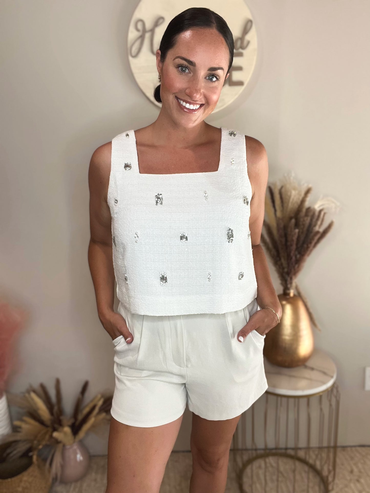 Essential White Rhinestone Top