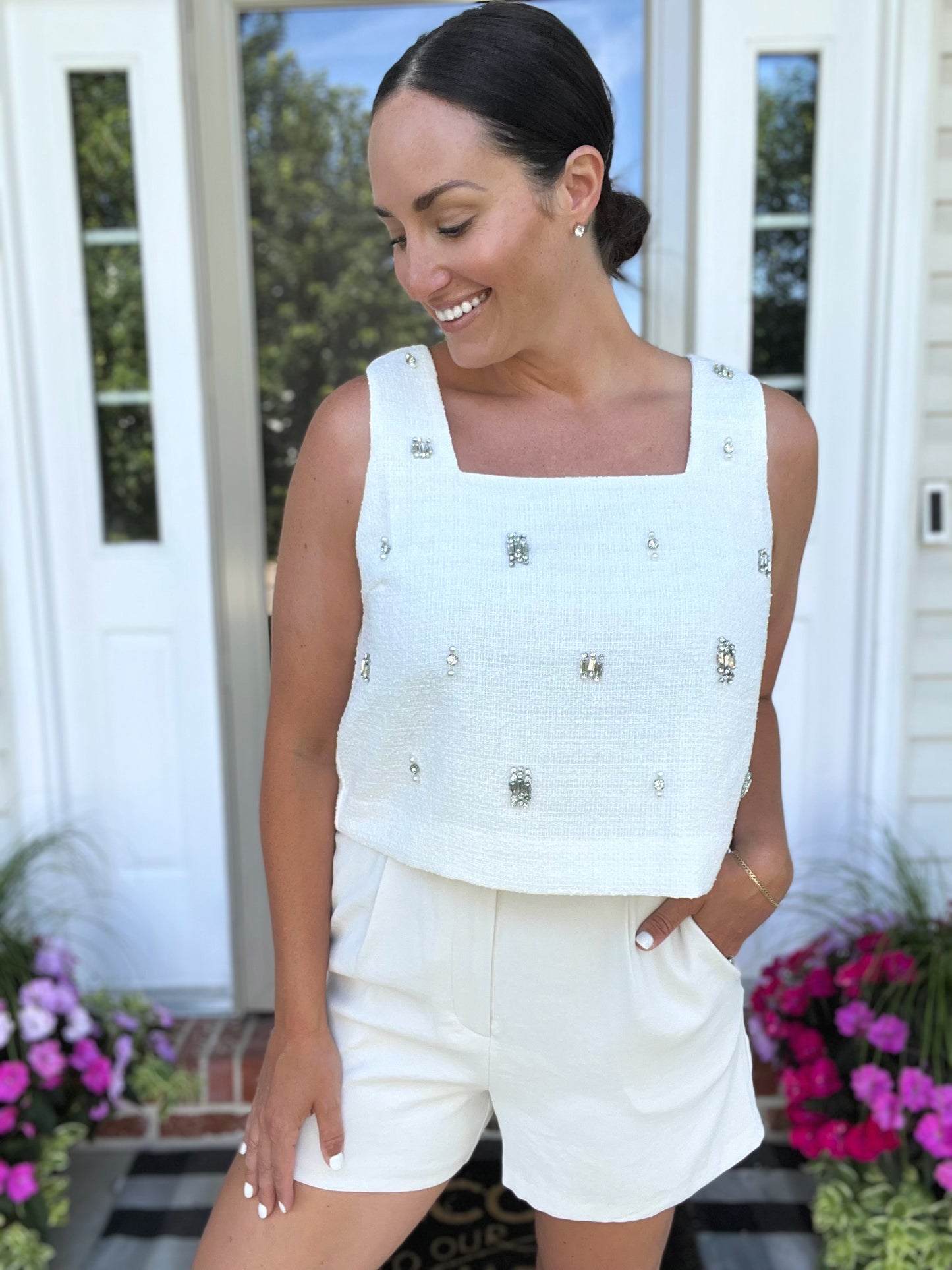 Essential White Rhinestone Top