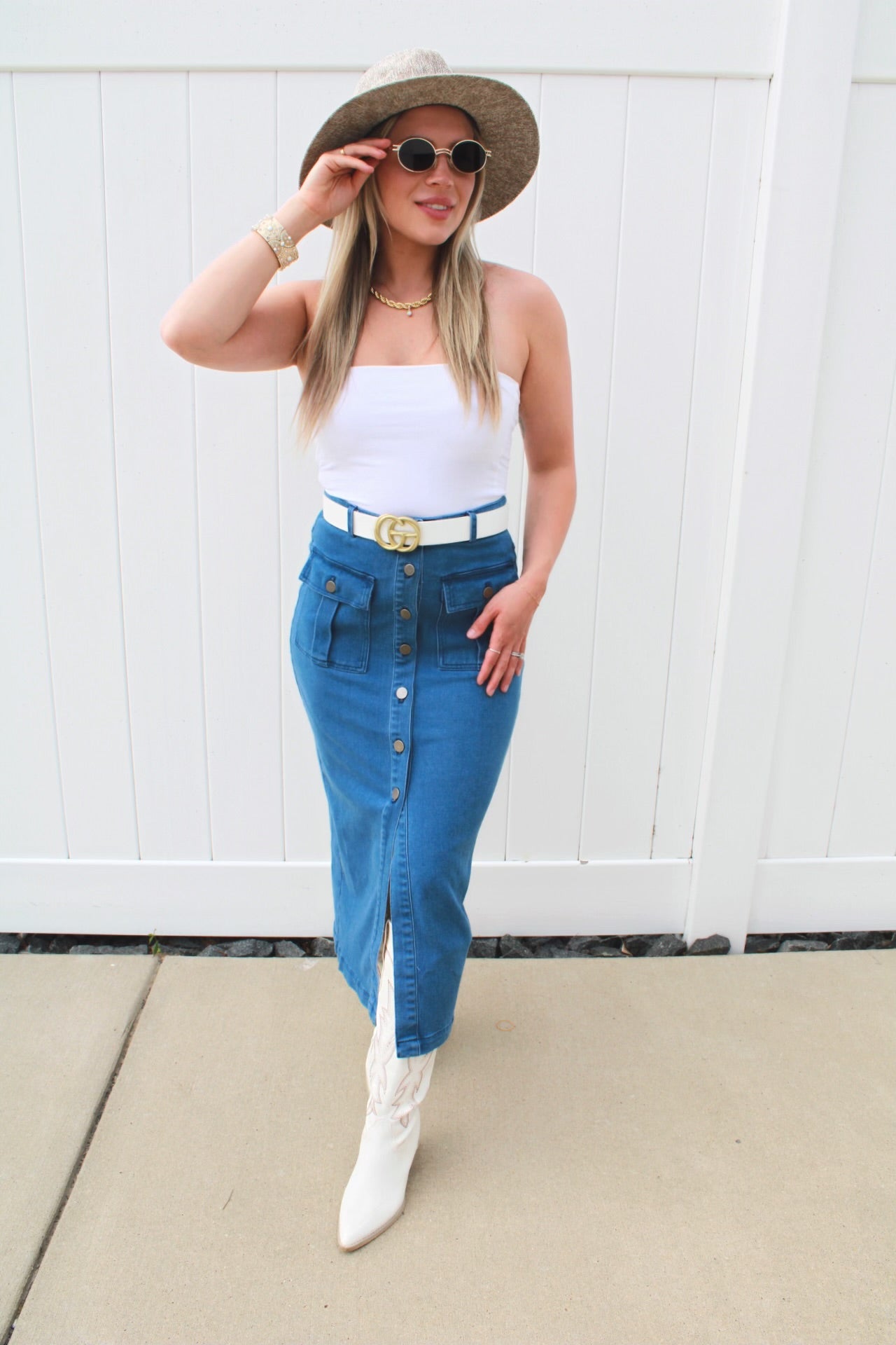 Your Type Denim Button Down Midi Skirt
