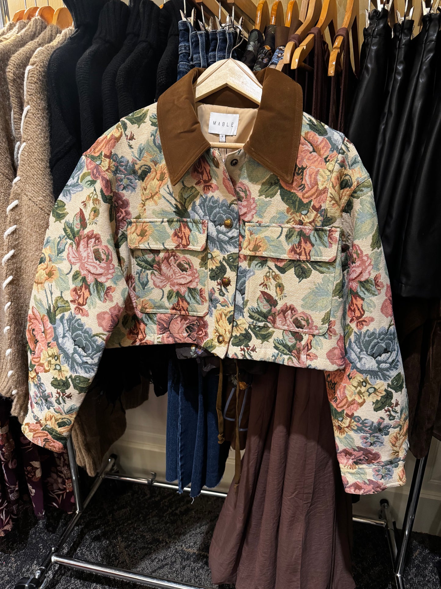 Cropped Floral Bomber Jacket