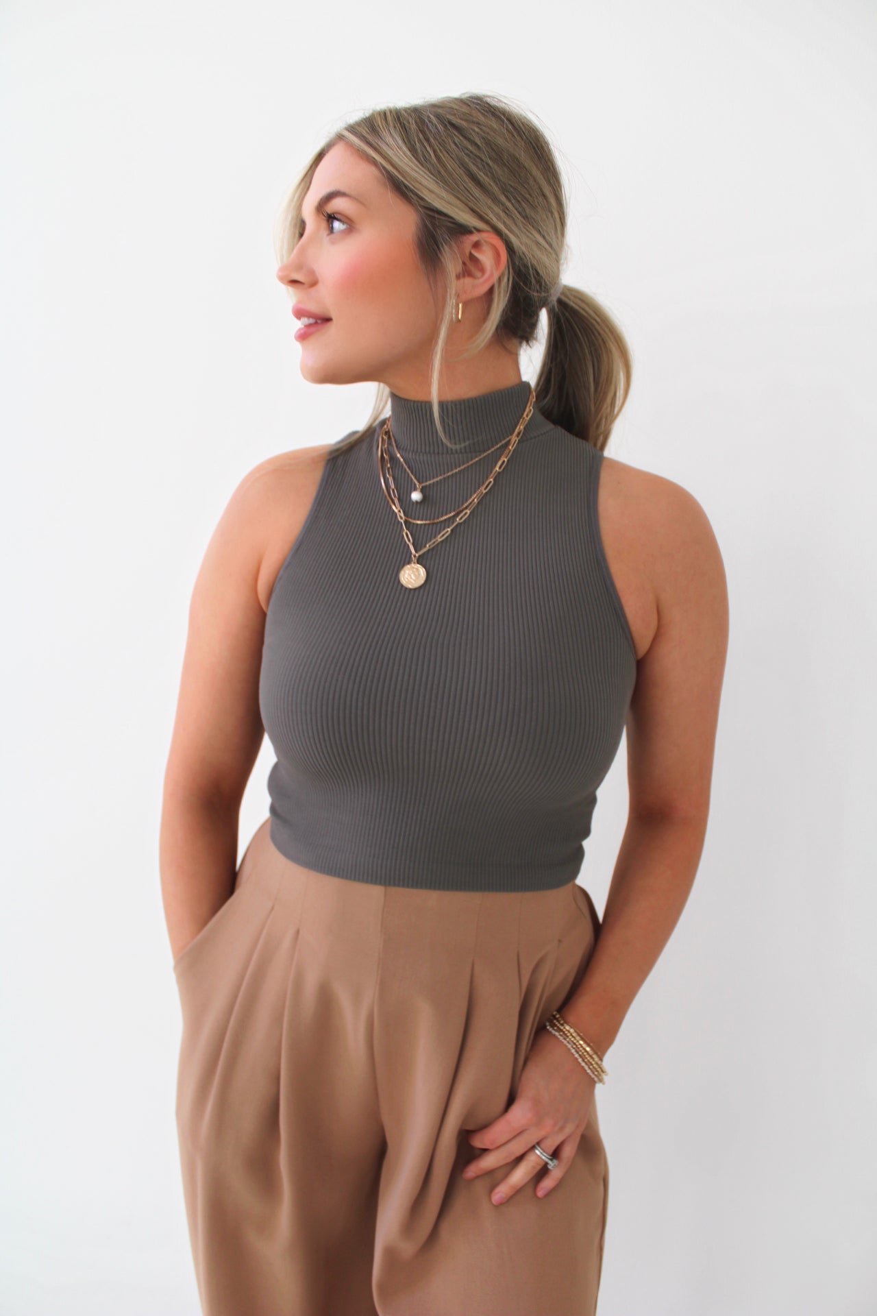 Lilly Mock Neck Ribbed Tank