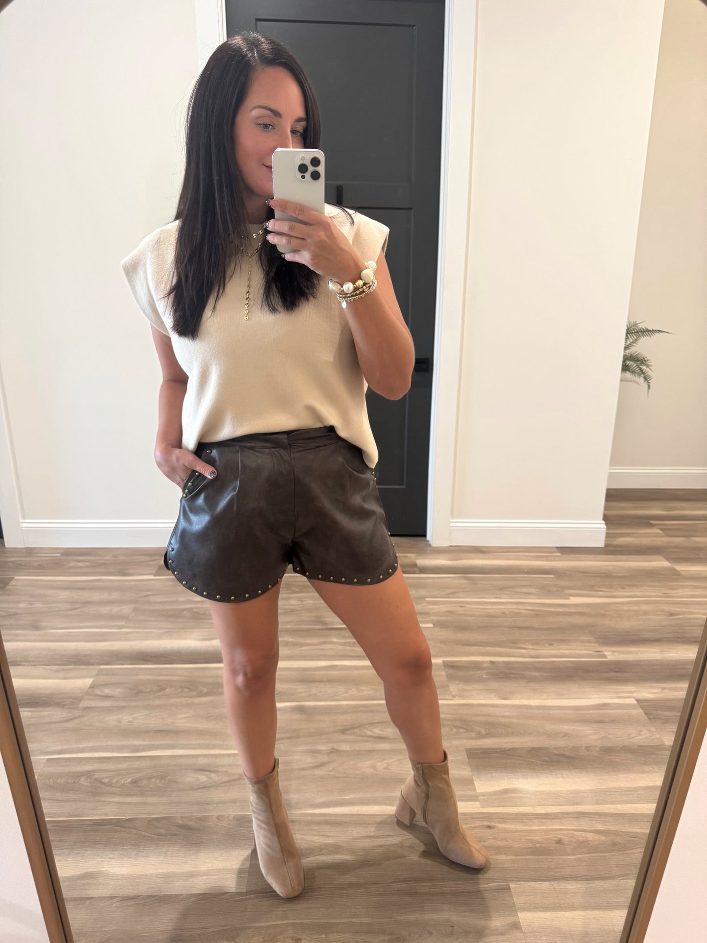 Studded Edge Leather Shorts