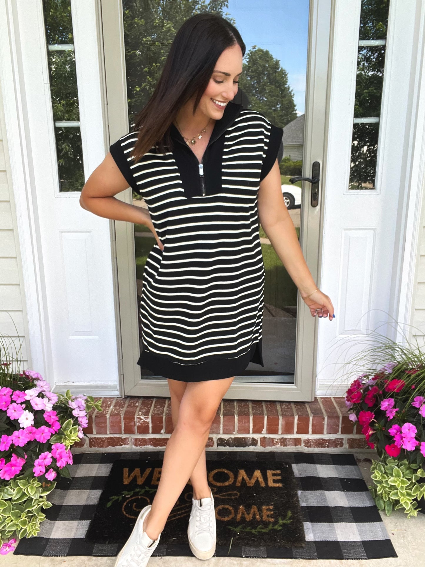 Black & White Striped Athleisure Dress