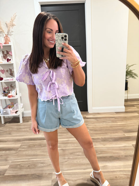 Lilac Breeze Front Tie Blouse