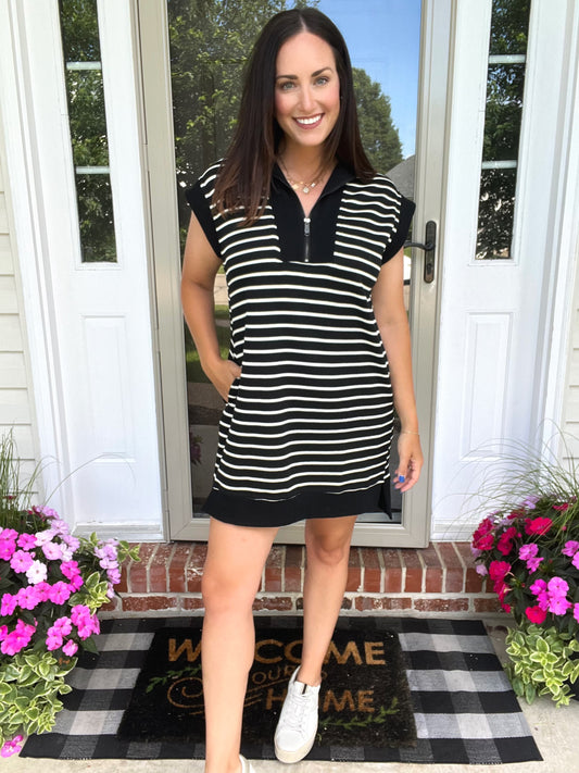 Black & White Striped Athleisure Dress