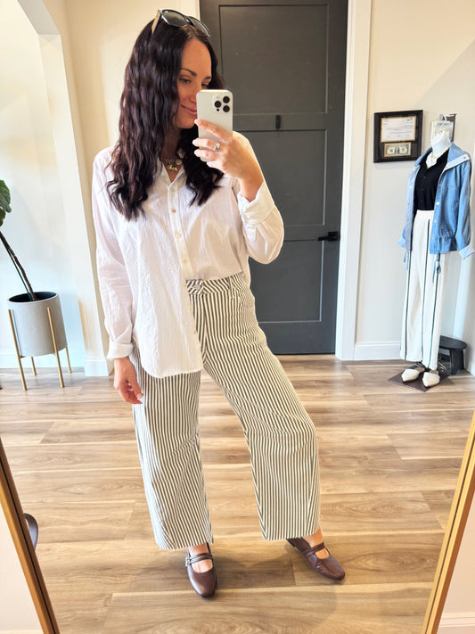 JBD Striped Olive Barrel Jeans