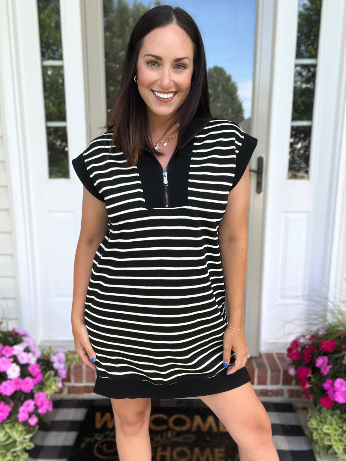 Black & White Striped Athleisure Dress