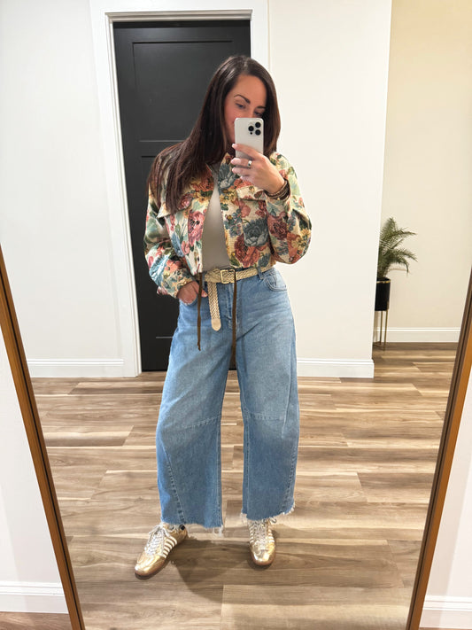 Cropped Floral Bomber Jacket