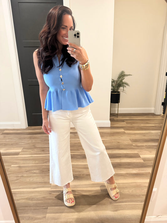 Capri Blue Peplum Top