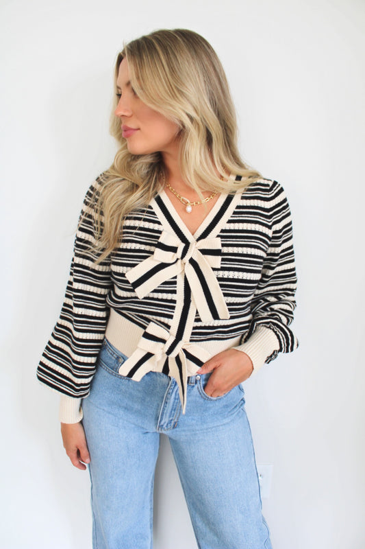 Keep In Mind Striped Bow Top