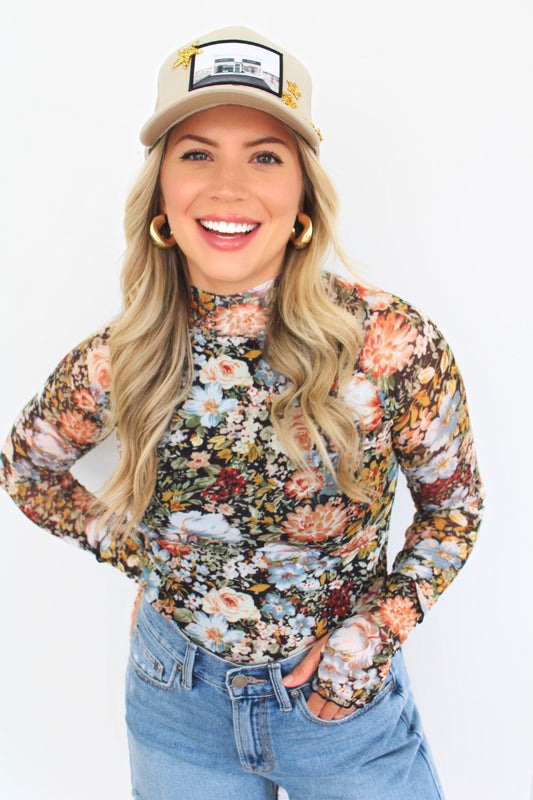 Mesh Floral Long Sleeve Top