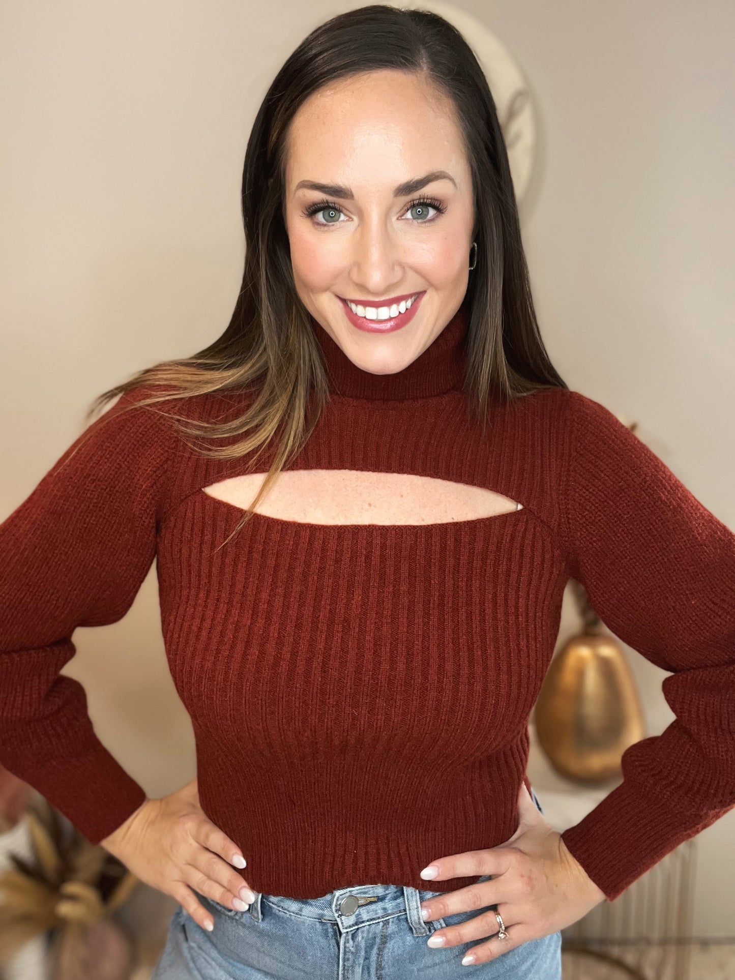 Kaitlin Rust Cutout Sweater