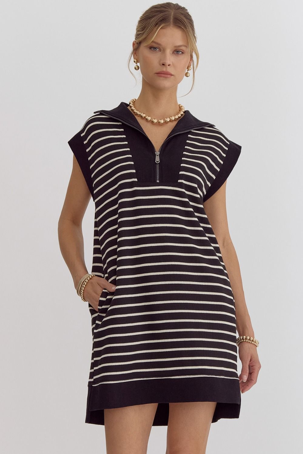 Black & White Striped Athleisure Dress