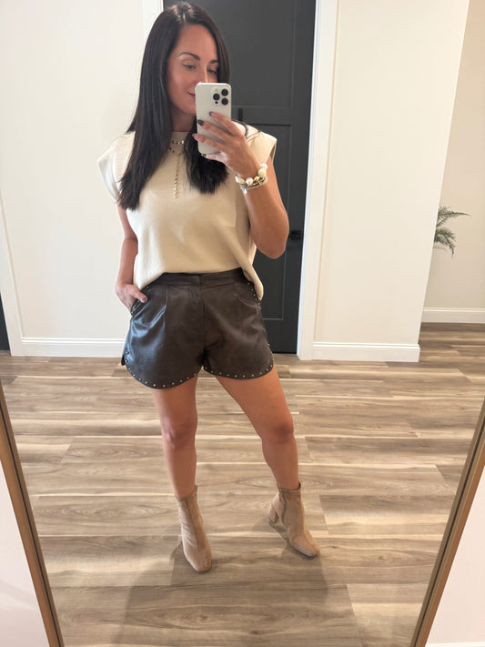 Studded Edge Leather Shorts