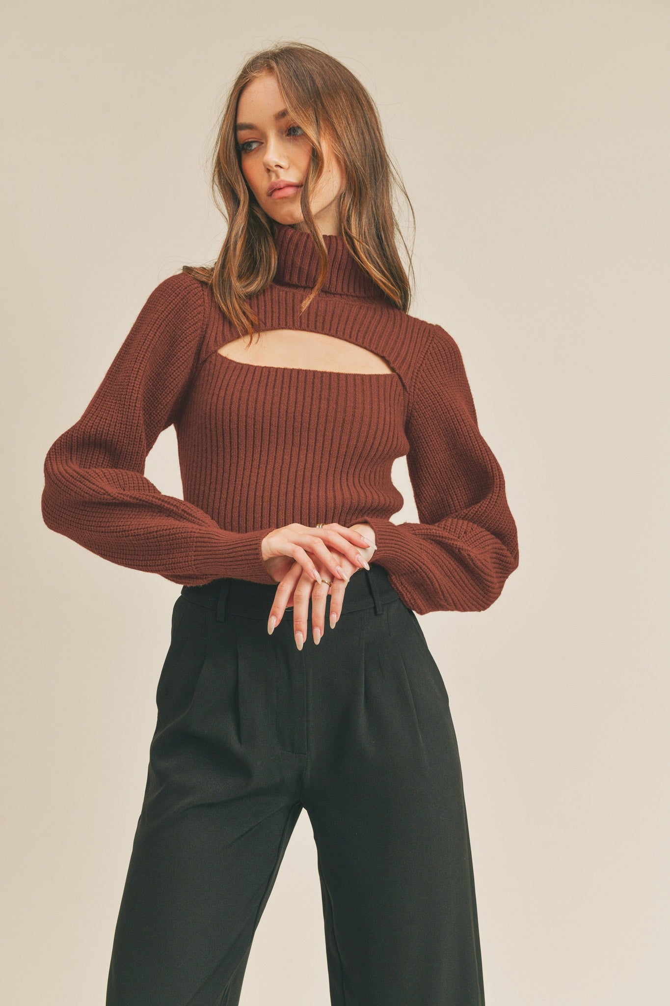 Kaitlin Rust Cutout Sweater