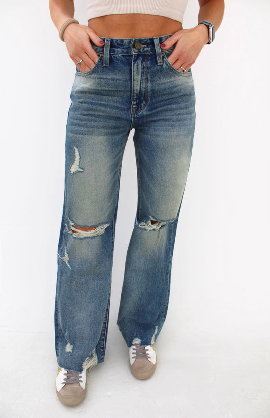 Jodi Wide Leg Distressed Jeans